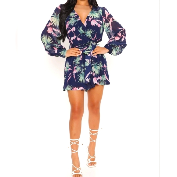 Tropical print belted romper - Picture 3 of 3